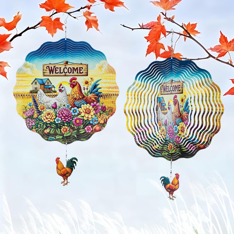 Riletese Farmhouse Rooster Wind Spinners Outdoor - Chicken Gifts for Women Mom Men Dad Grandpa, 3D Cute Wind Spinner for Yard Patio Ornament Garden Decor, 12 Inch Hanging Kinetic Metal Wind Sculpture - Image 4